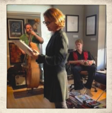 Constance Macy reading Howl while I play bass, and Hugh bangs the skins